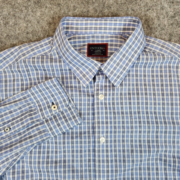 UNTUCKit Other - UNTUCKit Durif WF Button Down Shirt Men L Blue Gingham Wrinkle Free Casual